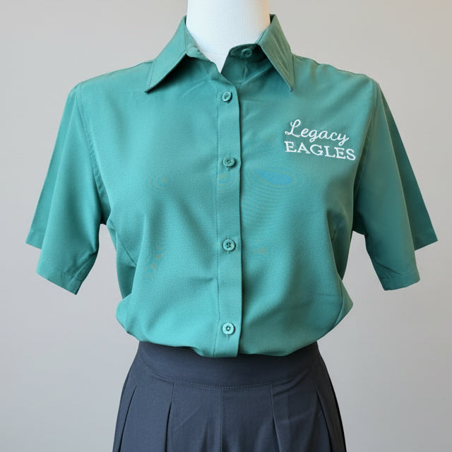 Ladies Harriton Green Button Up