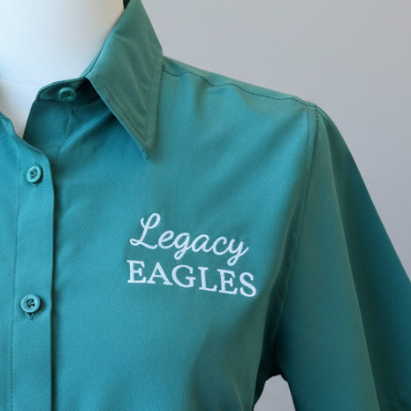 Ladies Harriton Green Button Up